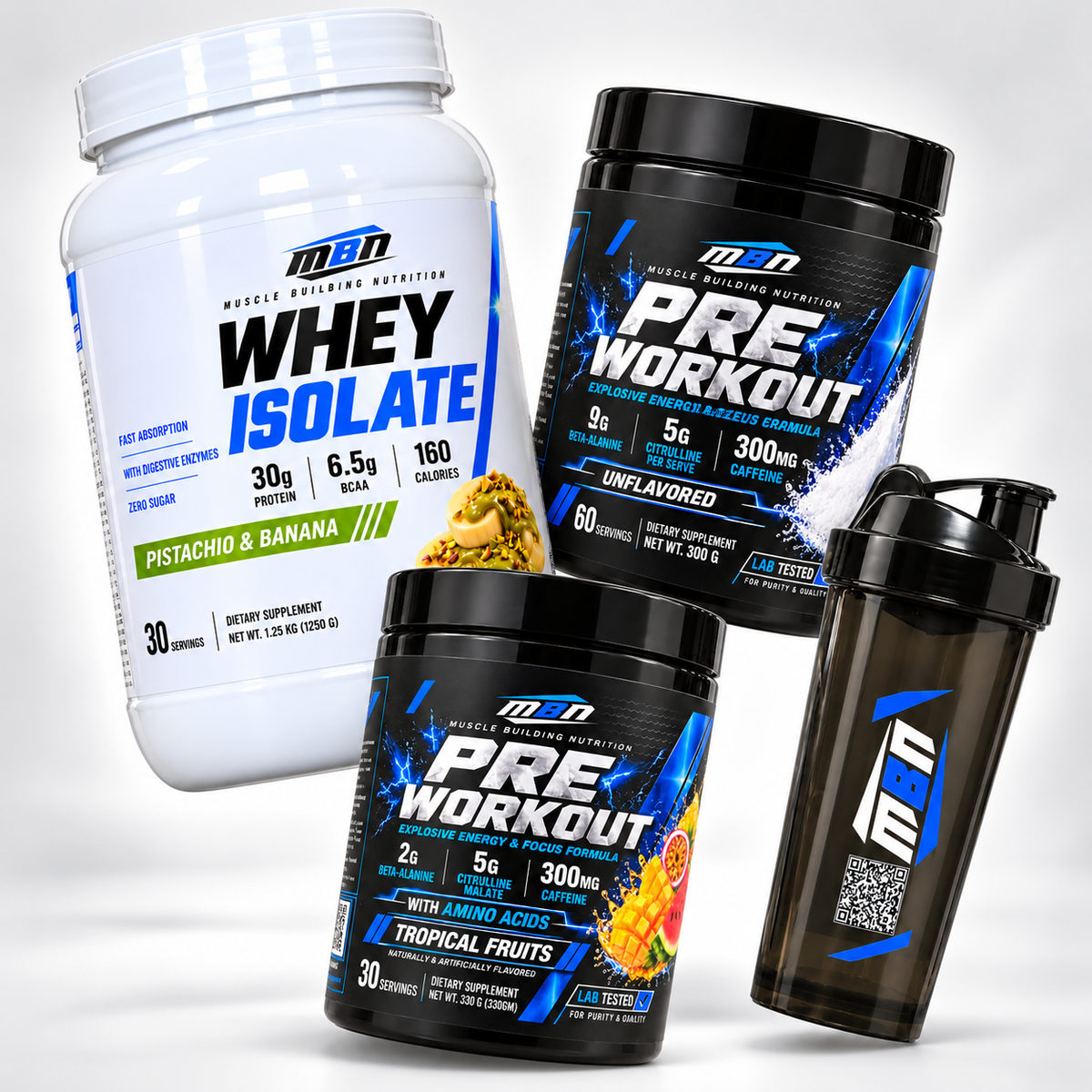 Whey Protein Isolate + Creatine + Pre-Workout + Shaker Bundle