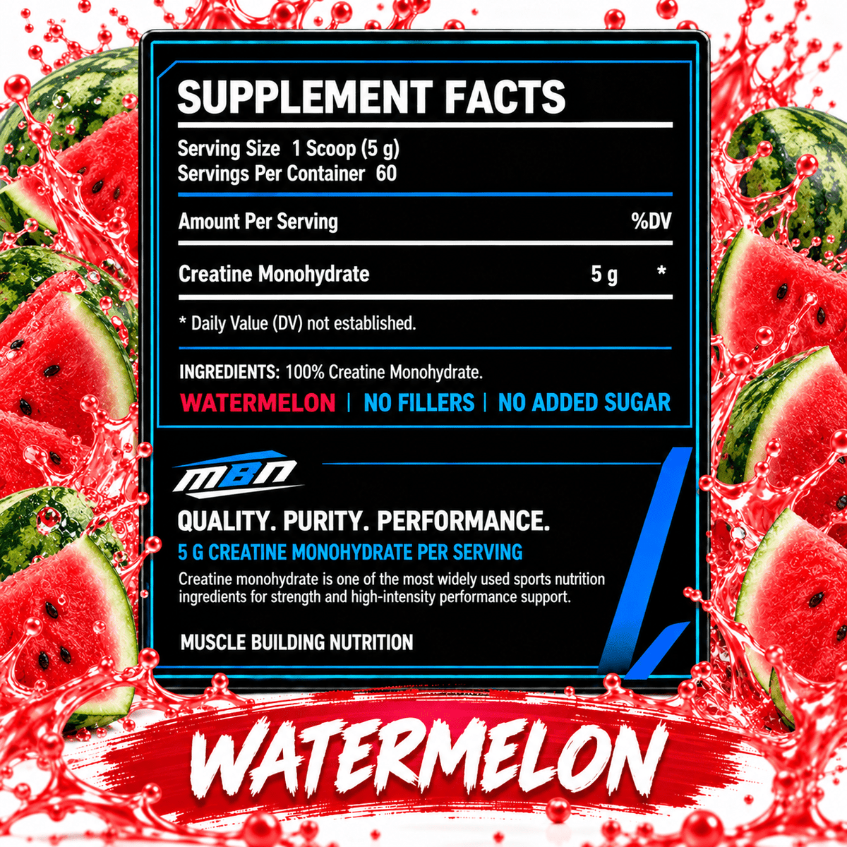 Creatine Monohydrate — Watermelon — 99.9% Pure 300g (60 servings)