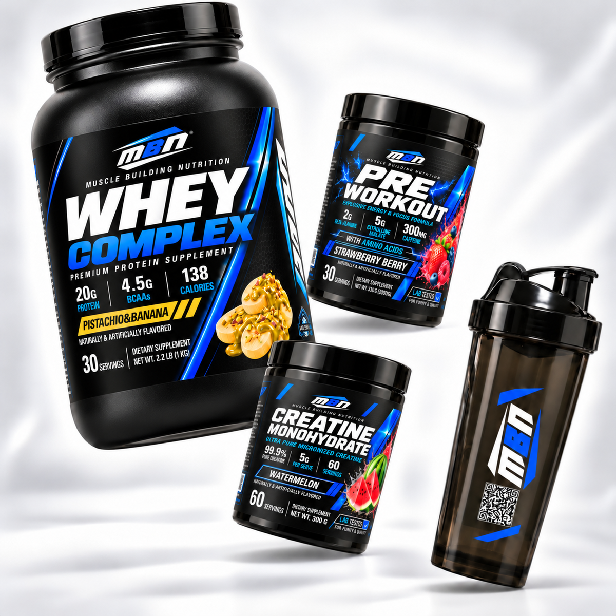 Whey Protein Complex + Creatine + Pre-Workout + Shaker Bundle