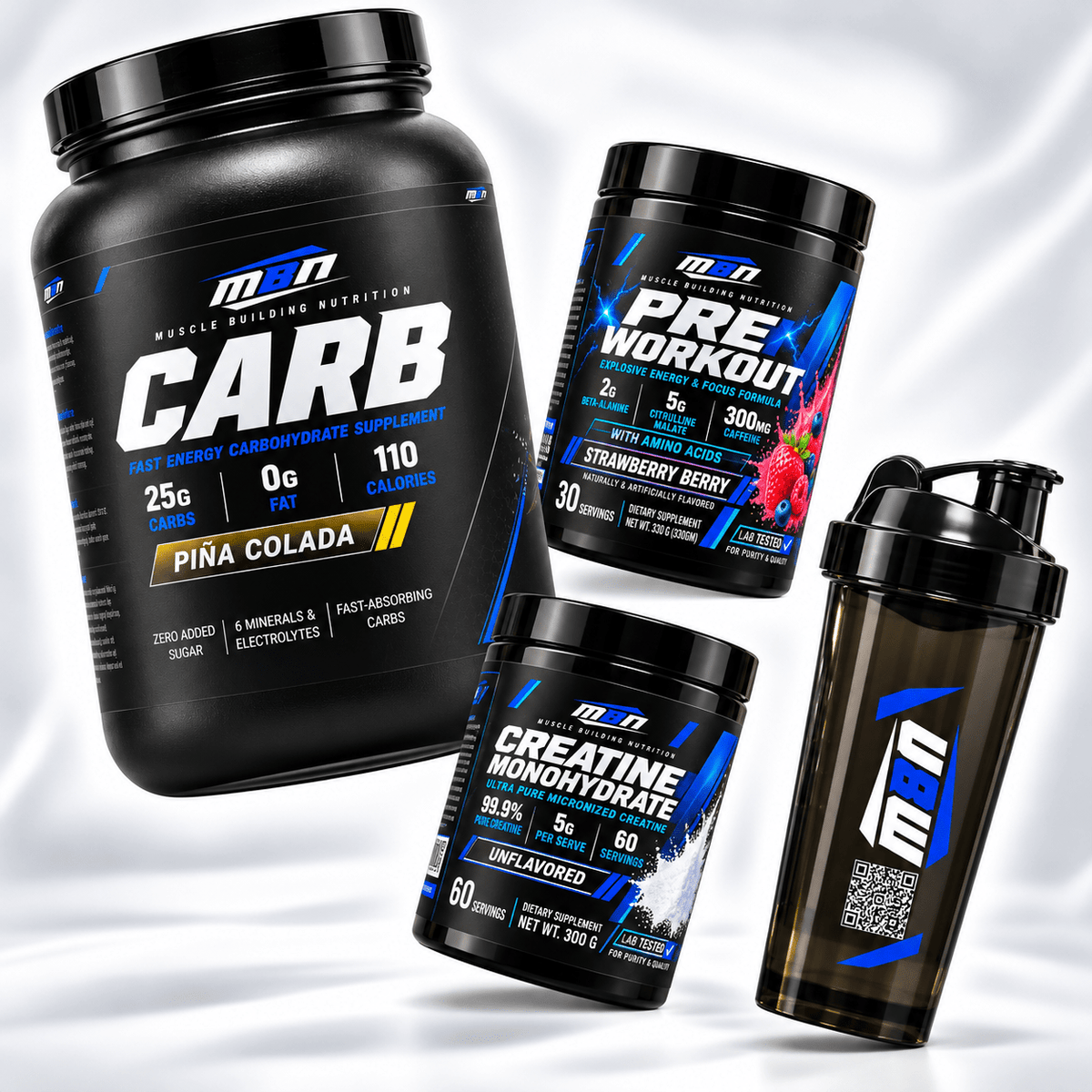 Creatine + Pre-Workout + Carb + Shaker Bundle