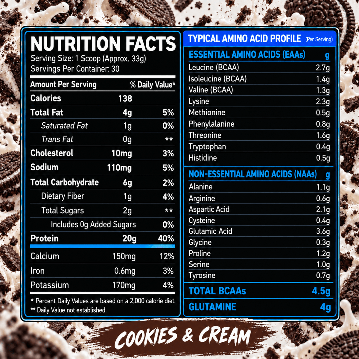 Whey Protein Complex — Cookies & Cream — 1kg (30 servings)