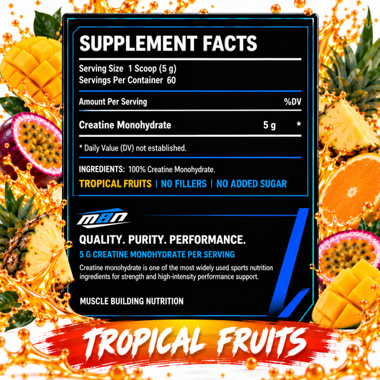 Creatine Monohydrate — Tropical Fruits — 99.9% Pure 300g (60 servings)